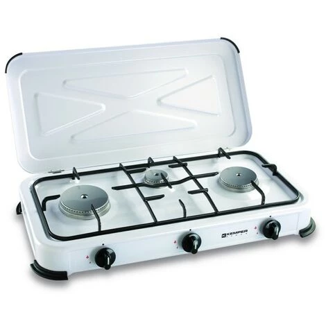 Réchaud Gaz Portable 3 Feux 3450W Blanc Laqué Couvercle Plaque De Cuisson KEMPER 4 Réchaud Gaz Portable 3 Feux 3450W Blanc Laqué Couvercle Plaque De Cuisson KEMPER – Image 2