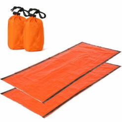 ASUPERMALL 2 Pcs Couverture D'Urgence Avec Compression Sac Portable Couchage D'Urgence Leger Sac Pour Camping Voyage Randonnee Pedestre, Orange