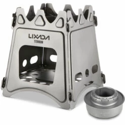 Lixada Compact Deployante En Titane Poele A Bois Avec Mini Alcool Cuisiniere Camping En Plein Air De Pique-Nique, Poele A Bois Avec Poele A Alcool