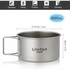 LIXADA Bol En Titane A Poignee Pliante En Titane Pur 450Ml Avec Boite En Papier Kraft + Sac En Filet, Taille S -Pas Cher Réchaud Boutique 28358625 4