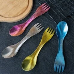 ASUPERMALL Cuillere Et Fourchette Ultra-Legeres A Double Usage, Equipement De Camping Portable 2 En 1, Couleur Titane (Sans Sac) -Pas Cher Réchaud Boutique 32921534 2