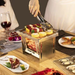 ASUPERMALL Gril Exterieur En Acier Inoxydable, Rechaud De Camping A Bois Portable, Gril Pliable Coupe-Vent, Style 2 -Pas Cher Réchaud Boutique 34530136 3