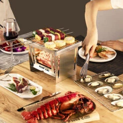 ASUPERMALL Gril Exterieur En Acier Inoxydable, Rechaud De Camping A Bois Portable, Gril Pliable Coupe-Vent, Style 2 -Pas Cher Réchaud Boutique 34530136 5