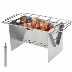 LIXADA Rechaud A Bois De Camping, Rechaud A Dos En Acier Inoxydable Pliant Portable Exterieur Avec Ustensiles De Cuisson Et Soufflet