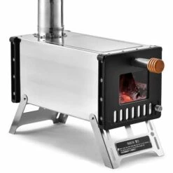 HAPPYSHOPPING Poele A Bois De Tente En Acier Inoxydable Avec Tuyaux De Cheminee Poele A Bois De Camping Portable Pour La Cuisson De Chauffage De Camping, Modele: Argent - Modele:Argent