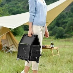 HAPPYSHOPPING Poele A Bois Pliable Portable Pour Tente De Camping Avec Tuyau De Cheminee Pour La Cuisson De Chauffage D'abri De Tente, Modele: Noir -Pas Cher Réchaud Boutique 42294709 4