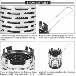 Réchaud De Camping Portable, Réchaud à Gaz De Chauffage En Métal Pliable En Acier Inoxydable De Qualité Supérieure Avec Poignée De Couvercle De Poêle Et Sac De Rangement Pour Accessoire 11.7*14.5cm Fontainebleau Argent -Pas Cher Réchaud Boutique 44558992 5