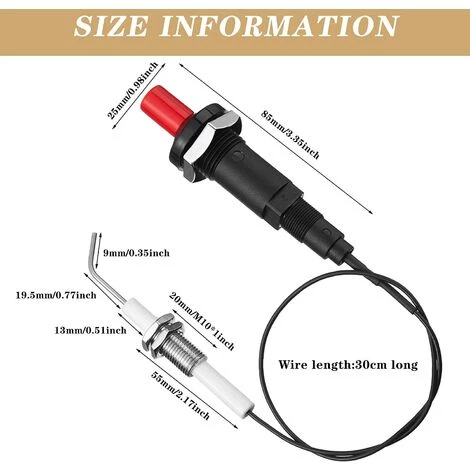 4 Pièces Kit D'Allumeur Piézo-Poussoir Au Propane Avec Électrode En Céramique Filetée Fil De Prise D'Allumage 30 Cm Pour Gril à Gaz, Cheminée, Chauffage, Cuisinière GrooFoo 6 4 Pièces Kit D'Allumeur Piézo-Poussoir Au Propane Avec Électrode En Céramique Filetée Fil De Prise D'Allumage 30 Cm Pour Gril à Gaz, Cheminée, Chauffage, Cuisinière GrooFoo – Image 4