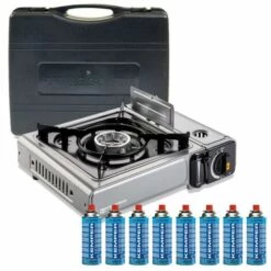 Réchaud à Gaz NOMADE INOX KEMPER 1900W + 8 Cartouches Gaz Allumage Piezo Sécurité Insert Gaz