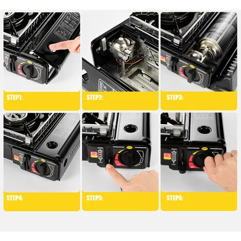 CONTIKI Réchaud à Gaz Gril Portatif De Cassette De La Cuisinière à Gaz 2900W Pour La Cuisson Extérieure De Randonnée De Camping - Le Noir 4 CONTIKI Réchaud à Gaz Gril Portatif De Cassette De La Cuisinière à Gaz 2900W Pour La Cuisson Extérieure De Randonnée De Camping - Le Noir – Image 2