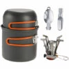 SUPERSELLER Réchaud à Gaz Camping En Plein Air Randonnée Ustensiles De Cuisine Avec Mini Camping Cuisinière à Allumage Piézoélectrique Randonnée Cuisson Pique-Nique Pot Set Cook Set Avec Fourchette Et Cuillère