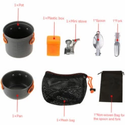 SUPERSELLER Réchaud à Gaz Camping En Plein Air Randonnée Ustensiles De Cuisine Avec Mini Camping Cuisinière à Allumage Piézoélectrique Randonnée Cuisson Pique-Nique Pot Set Cook Set Avec Fourchette Et Cuillère -Pas Cher Réchaud Boutique 55646074 5