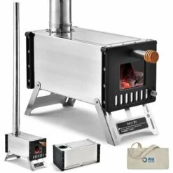 SUPERSELLER Réchaud à Gaz Poêle à Bois De Tente En Acier Inoxydable Avec Tuyaux De Cheminée Poêle à Bois De Camping Portable Pour La Cuisson De Chauffage De Camping - Argent