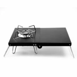 SUPERSELLER Réchaud à Gaz Table De Station De Cuisson De Support De Réchaud De Camp Pliant Coupe-vent Extérieur Pour Le Camping Randonnée Pique-nique Sac à Dos - Le Noir