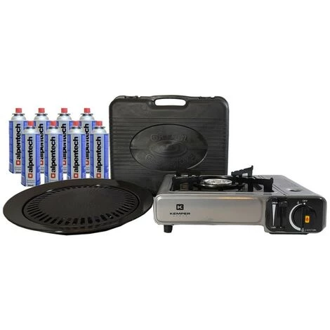 Barbecue Grill 2 En 1 Réchaud Gaz Piézo 1900 W KEMPER + Plaque Grill + 8 Cartouches Gaz 227 Gr Butane Camping 5 Barbecue Grill 2 En 1 Réchaud Gaz Piézo 1900 W KEMPER + Plaque Grill + 8 Cartouches Gaz 227 Gr Butane Camping – Image 3
