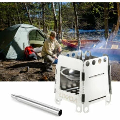 Réchaud à Gaz Lixada Réchaud à Bois Portable En Acier Inoxydable Léger Et Pliable Avec Soufflet Pliable Pour La Cuisine En Plein Air, Le Camping, La Randonnée - Poêle à Soufflet