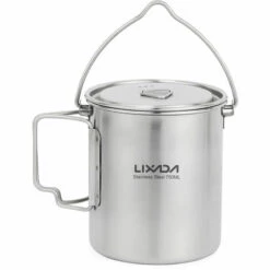 LIXADA Tasse à Eau Portable En Acier Inoxydable De 750 Ml Avec Couvercle Et Poignée Pliable Camping En Plein Air Cuisson Pique-nique , Pot - Pot