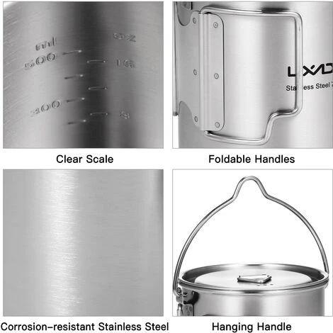 LIXADA Tasse à Eau Portable En Acier Inoxydable De 750 Ml Avec Couvercle Et Poignée Pliable Camping En Plein Air Cuisson Pique-nique , Pot - Pot 4 LIXADA Tasse à Eau Portable En Acier Inoxydable De 750 Ml Avec Couvercle Et Poignée Pliable Camping En Plein Air Cuisson Pique-nique , Pot - Pot – Image 2