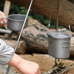 Lixada Outdoor Camping Titanium Canteen Set 380ml 750ml Hanging Pot Home Picnic Backpacking , Titane - Titane