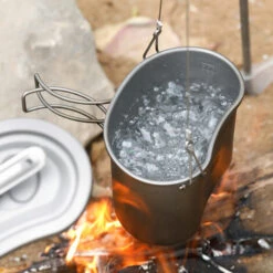 Lixada Outdoor Camping Titanium Canteen Set 380ml 750ml Hanging Pot Home Picnic Backpacking , Titane - Titane -Pas Cher Réchaud Boutique 56807723 4