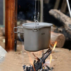 Lixada Outdoor Camping Titanium Canteen Set 380ml 750ml Hanging Pot Home Picnic Backpacking , Titane - Titane -Pas Cher Réchaud Boutique 56807723 5