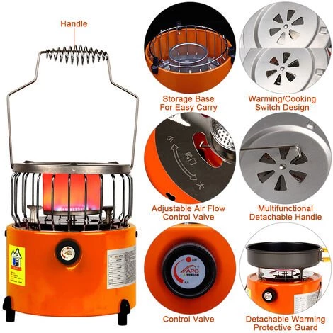 APG 2 En 1 2000W Portable Chauffage Camping Réchaud Chauffage Cuisinière Pour La Cuisson Sac À Dos Pêche Sur Glace Camping Randonnée , Orange - Orange 6 APG 2 En 1 2000W Portable Chauffage Camping Réchaud Chauffage Cuisinière Pour La Cuisson Sac À Dos Pêche Sur Glace Camping Randonnée , Orange - Orange – Image 4