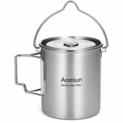 Aomiun 750 Ml En Acier Inoxydable Pot Portable Tasse à Eau Tasse Avec Couvercle Et Poignée Pliable Camping En Plein Air Cuisine Pique-nique - Pot - Pot
