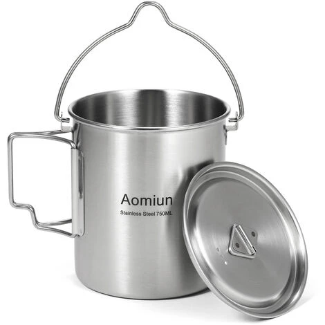 Aomiun 750 Ml En Acier Inoxydable Pot Portable Tasse à Eau Tasse Avec Couvercle Et Poignée Pliable Camping En Plein Air Cuisine Pique-nique - Pot - Pot 4 Aomiun 750 Ml En Acier Inoxydable Pot Portable Tasse à Eau Tasse Avec Couvercle Et Poignée Pliable Camping En Plein Air Cuisine Pique-nique - Pot - Pot – Image 2