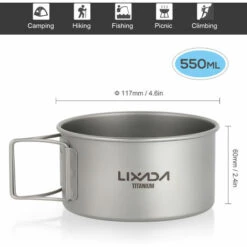 Lixada Bol En Titane Avec Poignées Pliantes Dîner Conteneur De Nourriture Pour Camping En Plein Air Randonnée Sac à Dos -Pas Cher Réchaud Boutique 57923173 5