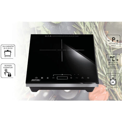 MPM MKE-14 Plaque à Induction Portable, Surface En Verre, Contrôle Tactile, 60 à 240°C 1800W Noir - Noir 5 MPM MKE-14 Plaque à Induction Portable, Surface En Verre, Contrôle Tactile, 60 à 240°C 1800W Noir - Noir – Image 3