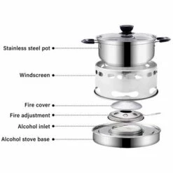 TANCYCO Réchaud à Alcool En Acier Inoxydable Extérieur Avec Pot Brûleur Portable Antirouille Anti-corrosion Cuisson Barbecue Camping Randonnée Pique-nique -Pas Cher Réchaud Boutique 59149645 2