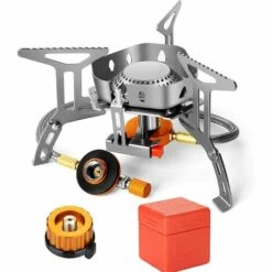 OUSUDELA Réchaud De Camping à Gaz, Brûleur Camping, Poêle Ultra-Léger Cuisinière Extérieur Pliable, Coupe-Vent Et Avec Allumage Piézo-électrique Pour Camping/Randonnée/Festivals/Pique-Nique