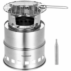 TOMSHOO Réchaud à Bois Pliable Et Coupe-vent Portable Réchaud à Alcool Compact En Acier Inoxydable Avec Soufflet Camping En Plein Air Randonnée Pique-nique BBQ, Réchaud + Soufflet