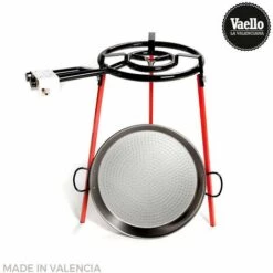 Ensemble De Poêles à Paella Polies 46cm Avec Trépied Et Brûleur à Gaz 400mm Vaello.