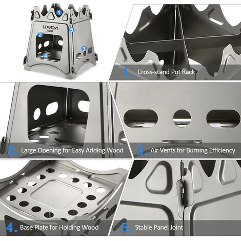 TANCYCO Poêle à Bois Pliant Compact En Titane Avec Mini Poêle à Alcool Pour Pique-nique De Cuisine De Camping En Plein Air,,poêle à Bois Avec Réchaud à Alcool 6 TANCYCO Poêle à Bois Pliant Compact En Titane Avec Mini Poêle à Alcool Pour Pique-nique De Cuisine De Camping En Plein Air,,poêle à Bois Avec Réchaud à Alcool – Image 4