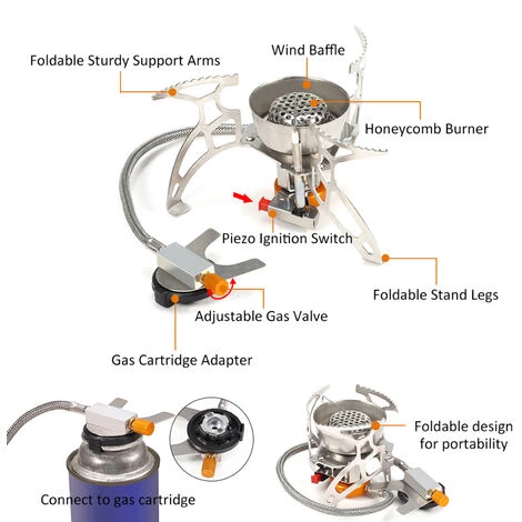 TANCYCO Réchaud à Gaz De Camping Pliable Coupe-vent à Allumage Piézo-électrique Réchaud De Randonnée Réchaud Portable En Plein Air,Brûleur En Nid D'abeille, 4 TANCYCO Réchaud à Gaz De Camping Pliable Coupe-vent à Allumage Piézo-électrique Réchaud De Randonnée Réchaud Portable En Plein Air,Brûleur En Nid D'abeille, – Image 2