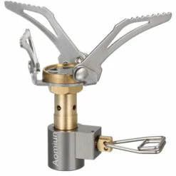 TANCYCO Aomiun 45g Ultraléger Mini Brûleur De Cuisine De Poche Pliant Camping Réchaud à Gaz 3000W Acier Inoxydable Portable Réchaud Extérieur Pour Camping Randonnée Pique-Nique Pêche Randonnée,Argent,