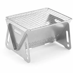TANCYCO Poêle à Bois De Camping Avec Plaque De Gril En Plein Air Portable Pliant En Acier Inoxydable Sac à Dos Cuisinière,Argent,