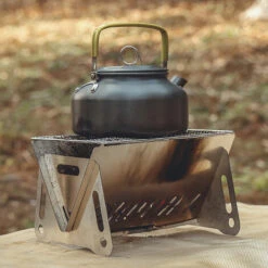 TANCYCO Poêle à Bois De Camping Avec Plaque De Gril En Plein Air Portable Pliant En Acier Inoxydable Sac à Dos Cuisinière,Argent, -Pas Cher Réchaud Boutique 59953336 5