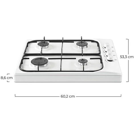 Poêle à Gaz Avec 4 Feux D'artifice 60,2x53.3x8,6 Cm Zilan - Blanc 4 Poêle à Gaz Avec 4 Feux D'artifice 60,2x53.3x8,6 Cm Zilan - Blanc – Image 2