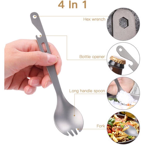 TOMSHOO 4-en-1 Titanium Spork Avec Cuillère Fourchette Cuillère Clé Décapsuleur Portable Extérieur Couverts Vaisselle Pour Camping Randonnée Pique-Nique 6 TOMSHOO 4-en-1 Titanium Spork Avec Cuillère Fourchette Cuillère Clé Décapsuleur Portable Extérieur Couverts Vaisselle Pour Camping Randonnée Pique-Nique – Image 4