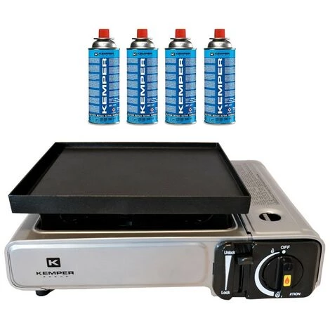 Réchaud Et Plancha à Gaz 2en1 NOMADE 1900W INOX KEMPER + Plaque Plancha 26 X 23 Cm + 4 Cartouches Gaz 227gr 3 Réchaud Et Plancha à Gaz 2en1 NOMADE 1900W INOX KEMPER + Plaque Plancha 26 X 23 Cm + 4 Cartouches Gaz 227gr