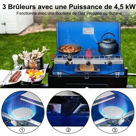 Portable Cuisinière à Gaz, 3 Brûleurs Réchauds De Camping, 4.5kW Fonctionne Au Gaz Butane/Propane, Brûleurs De Cuisinière à Gaz De Voyage Pour L'extérieur Camplux JK-5330 5 Portable Cuisinière à Gaz, 3 Brûleurs Réchauds De Camping, 4.5kW Fonctionne Au Gaz Butane/Propane, Brûleurs De Cuisinière à Gaz De Voyage Pour L'extérieur Camplux JK-5330 – Image 3