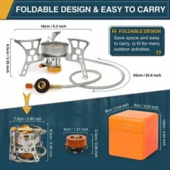 EAUDACè Réchaud Camping Gaz Portable Pliable Coupe-Vent Brûleur Camping Mini 3900W Ultra-Léger Allumage Piézo Poêle Gaz Camping Pour Randonnée/Outdoor/Barbecue/Trekking， -Pas Cher Réchaud Boutique 63539601 3