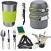 SLI-RES Kit De Casseroles Camping, Ustensiles De Cuisine De Camping En Aluminium Durable, Camping Ustensiles Complets Avec Réchaud De Camping Portable Ultraléger Pour Camping, Randonnée, Pêche (Mélanger) Lot De 9，Lilaris -Pas Cher Réchaud Boutique 63566545 1
