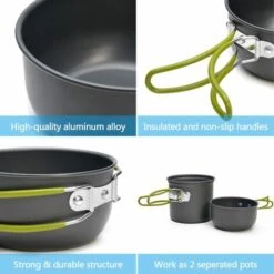 SLI-RES Kit De Casseroles Camping, Ustensiles De Cuisine De Camping En Aluminium Durable, Camping Ustensiles Complets Avec Réchaud De Camping Portable Ultraléger Pour Camping, Randonnée, Pêche (Mélanger) Lot De 9，Lilaris -Pas Cher Réchaud Boutique 63566545 2