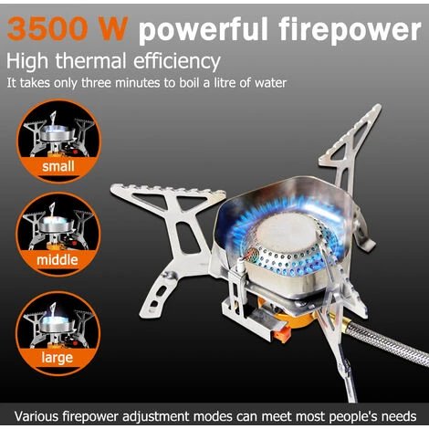 Randaco Réchaud De Camping 3500W Portable Réchaud Gaz Pliable Brûleur à Gaz Anti-Vent Avec Bouton D'Allumage Randonnée - Argent 5 Randaco Réchaud De Camping 3500W Portable Réchaud Gaz Pliable Brûleur à Gaz Anti-Vent Avec Bouton D'Allumage Randonnée - Argent – Image 3