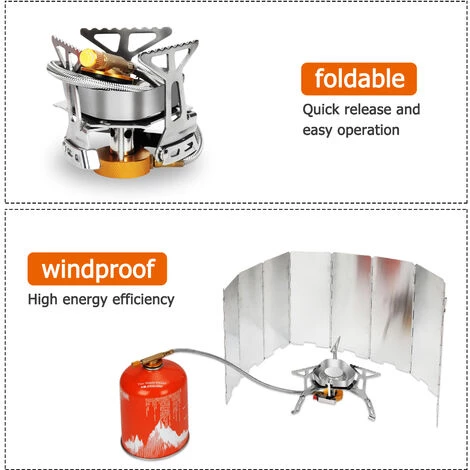 Randaco Réchaud De Camping 3500W Portable Réchaud Gaz Pliable Brûleur à Gaz Anti-Vent Avec Bouton D'Allumage Randonnée - Argent 7 Randaco Réchaud De Camping 3500W Portable Réchaud Gaz Pliable Brûleur à Gaz Anti-Vent Avec Bouton D'Allumage Randonnée - Argent – Image 5