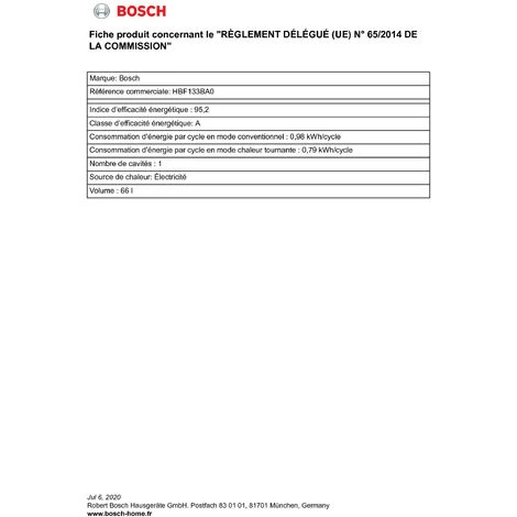 Fours Encastrables Multifonction 66L BOSCH 3300W 59.4cm, HBF 133 BA 0 - Noir 4 Fours Encastrables Multifonction 66L BOSCH 3300W 59.4cm, HBF 133 BA 0 - Noir – Image 2