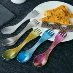 JOORRT Cuillere Et Fourchette Ultra-Legeres A Double Usage, Equipement De Camping Portable 2 En 1, Couleur Titane (Sans Sac) -Pas Cher Réchaud Boutique 66341461 4